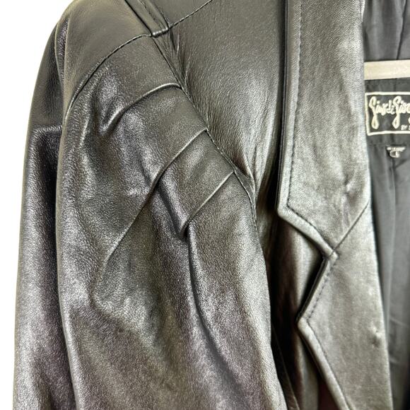 Vintage Gino di Giorgio Black Leather Button Up Trench Coat Size L - Picture 3 of 14